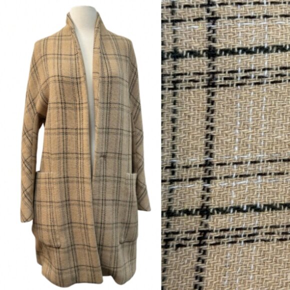 VINCE Plaid-Print Open-Front Coat Size Medium - Picture 2 of 7